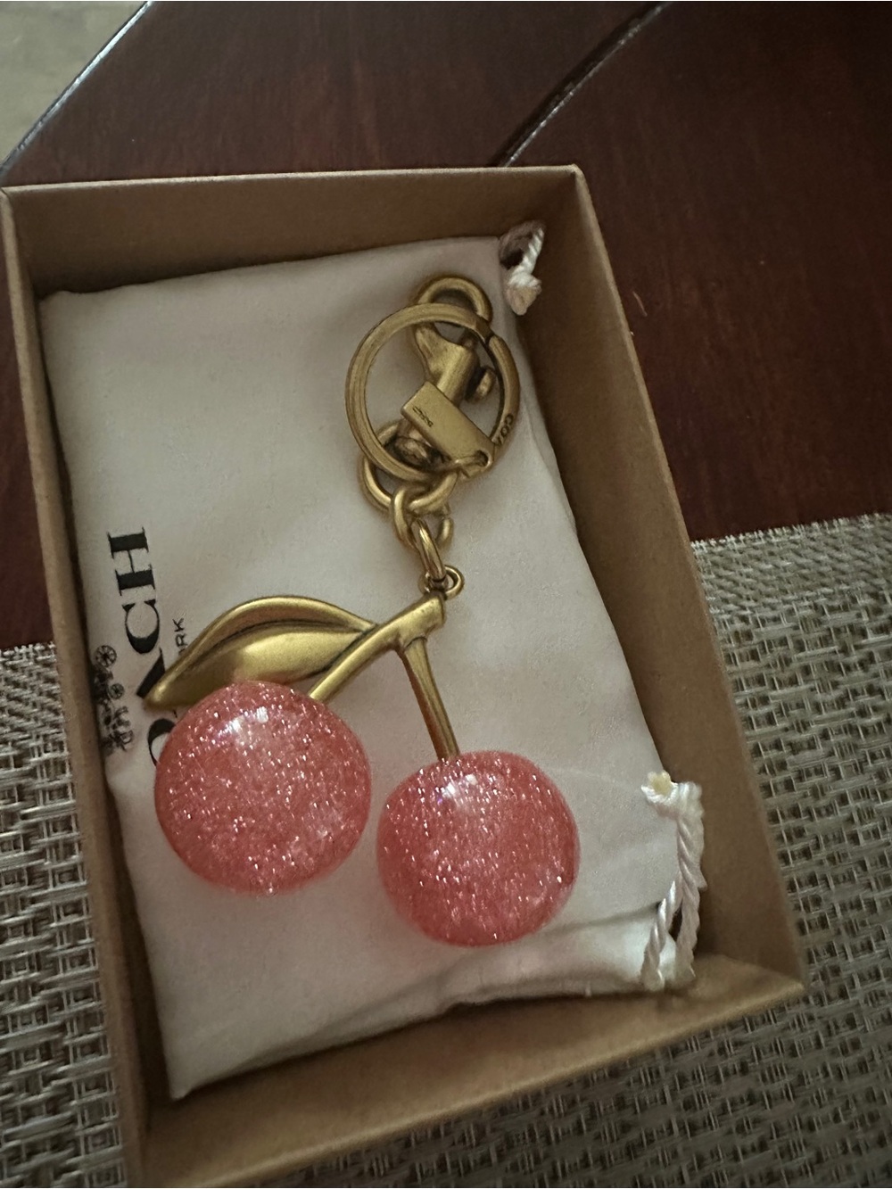 COACH Pink Glitter Cherry Key Charm with Gold Hardware - Picture 2 of 7
